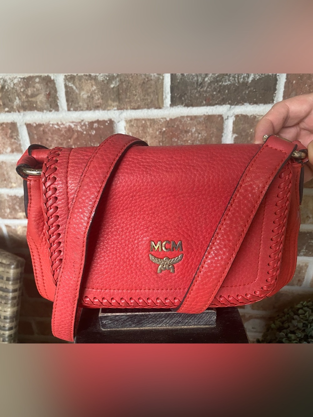 NOT FOR SALE MCM Red Pebbled Leather Crossbody Bag-Whipstitch Trim